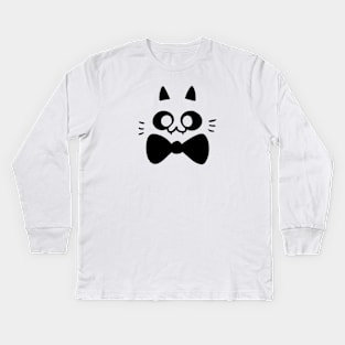 cat face with bow tie // black Kids Long Sleeve T-Shirt